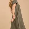 Split Neck Button Down Midi Dress With No Lining - Image 3