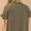 Split Neck Button Down Midi Dress With No Lining - Image 4