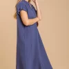 Split Neck Button Down Midi Dress With No Lining - Image 2