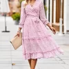 Leopard Surplice Tie Belt Slit Dress - Image 5