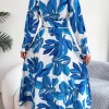 Botanical Print Long Sleeve Shirt Dress - Image 2
