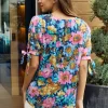 Petal Dew Full Size Floral V-Neck Tie Detail Blouse - Image 3