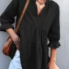 V-Neck Three-Quarter Sleeve Babydoll Top - Image 5