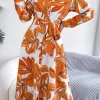 Botanical Print Long Sleeve Shirt Dress - Image 8
