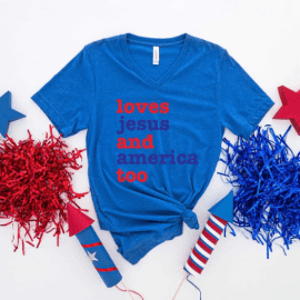 Loves Jesus and America V-Neck Graphic Tee