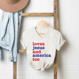 Loves Jesus and America V-Neck Graphic Tee