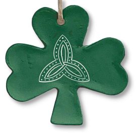 white trinity knot on green shamrock ornament