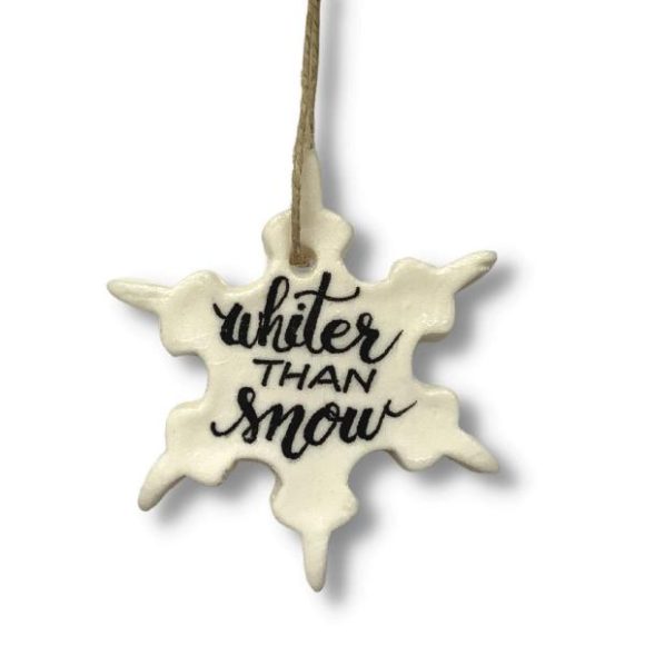 white snowflake with hand lettered whiter than snow