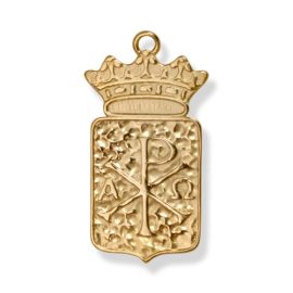 Chi Rho Crowned Christian Pendant in Gold Overlay