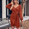 Asymmetrical Surplice Puff Sleeve Mini Dress - Image 2