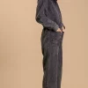 Mid button down stone wash wide leg distressed jumpsuit & side pockets with no lining - Image 2