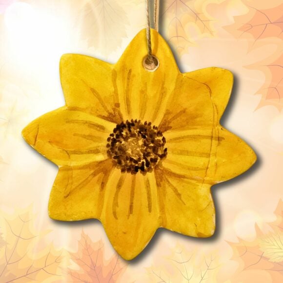 Yellow Flower Clay Ornament: Sunflower-themed keepsake