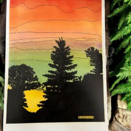 Silhouette of trees Watercolor Painting