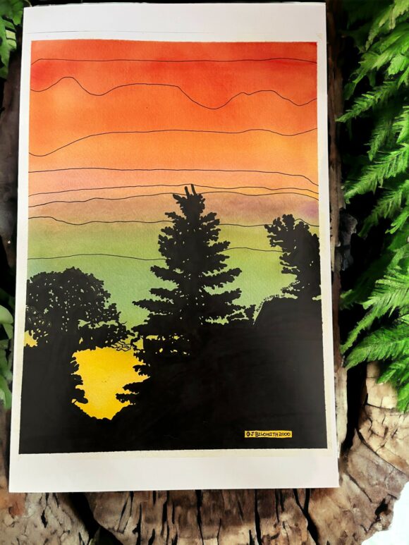 Silhouette of trees Watercolor Painting