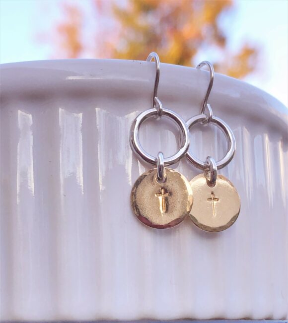 mixed metal silver and gold dangle earrings