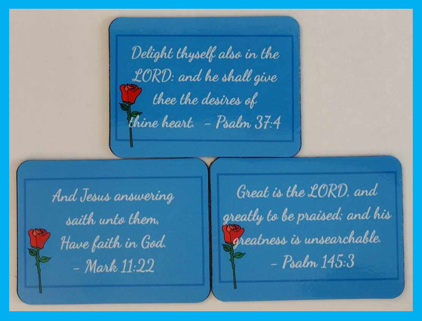 Scripture Magnet Set of 3 Rose Blue Background 2x3