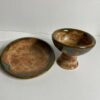 Small Handmade pottery chalice and plate beige with green rim - Image 2