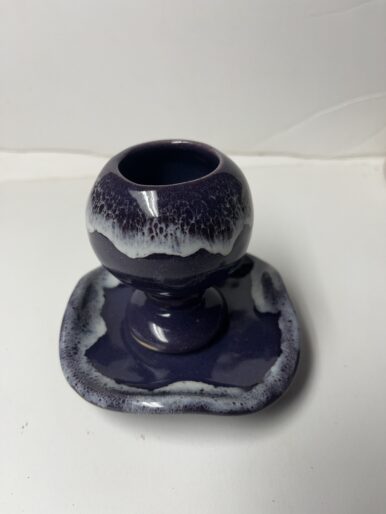 Holy Communion set handmade pottery royal purple globe cup and plate