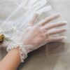Pearl Decor Pleated Mesh Gloves - Image 2