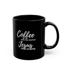 Jesus Keeps Me Going Black Mug