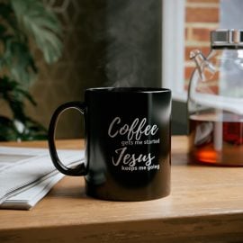 Jesus Keeps Me Going Black Mug