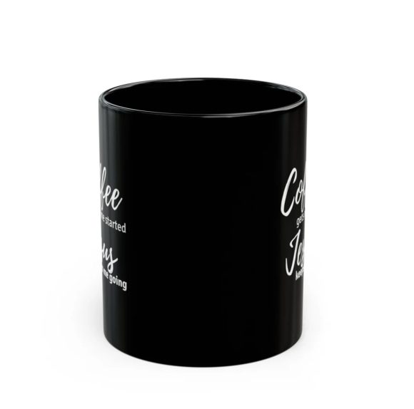 Jesus Keeps Me Going Black Mug