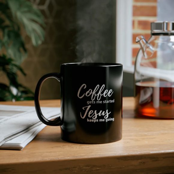 Jesus Keeps Me Going Black Mug