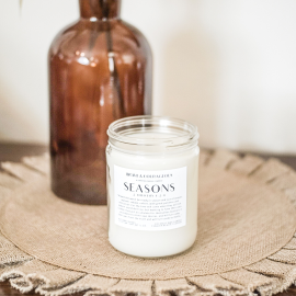 Embrace the warmth of fall with the Seasons Candle. Featuring cinnamon, citrus, apple, and cedarwood, this Christian candle is paired with 2 Timothy 4:2-4. Perfect for cozy autumn nights, Bible verse gifts, and Christian home decor. Made with clean coconut wax for a long-lasting, soothing aroma.