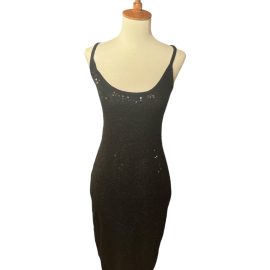 Black Sequin Sweater Sleeveless Party Dress