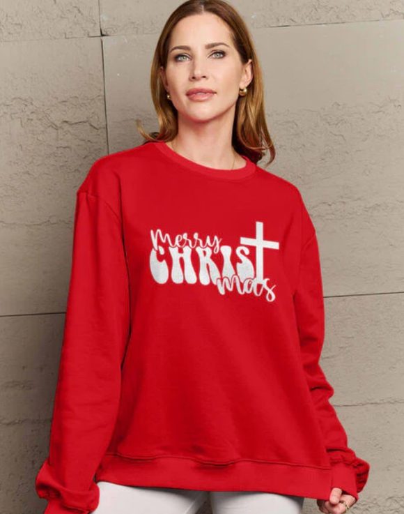 Simply Love Full Size MERRY CHRISTMAS Long Sleeve Christian Christmas Sweatshirt