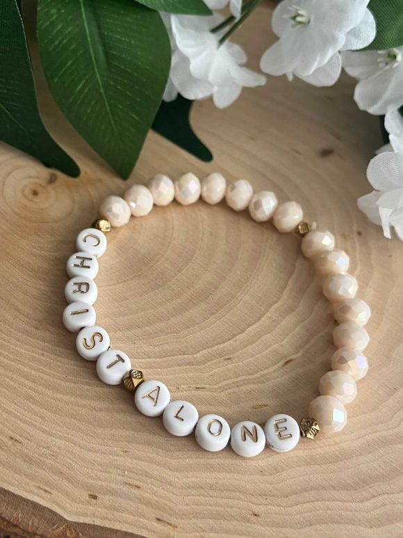 Christ Alone peach bead bracelet, handmade faith jewelry, Christian accessory with peach beads, perfect gift for women, faith-inspired bracelet.