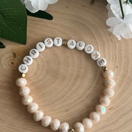 Christ Alone peach bead bracelet, handmade faith jewelry, Christian accessory with peach beads, perfect gift for women, faith-inspired bracelet.