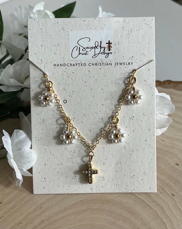 Gold cross necklace, 16K faith pendant with daisy design, Christian jewelry for women, perfect faith-inspired gift or daily wear