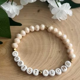 Christ Alone peach bead bracelet, handmade faith jewelry, Christian accessory with peach beads, perfect gift for women, faith-inspired bracelet.