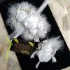 Exquisite White Roses Bling Wrist Corsage, Boutonniere set | Crystals Pearls and Feathers | Glam Wedding Prom Hoco Fun Event Fashion accs - Image 2