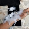 Exquisite White Roses Bling Wrist Corsage, Boutonniere set | Crystals Pearls and Feathers | Glam Wedding Prom Hoco Fun Event Fashion accs - Image 3