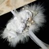 Exquisite White Roses Bling Wrist Corsage, Boutonniere set | Crystals Pearls and Feathers | Glam Wedding Prom Hoco Fun Event Fashion accs - Image 6