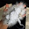Exquisite White Roses Bling Wrist Corsage, Boutonniere set | Crystals Pearls and Feathers | Glam Wedding Prom Hoco Fun Event Fashion accs - Image 7