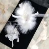 Exquisite White Roses Bling Wrist Corsage, Boutonniere set | Crystals Pearls and Feathers | Glam Wedding Prom Hoco Fun Event Fashion accs - Image 9