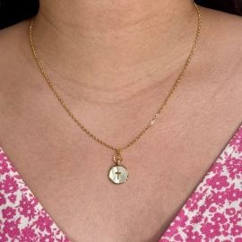 Gold Pearl Cross Necklace with 16K anti-tarnish gold chain and 18K gold-filled pearl cross charm, hypoallergenic Christian jewelry gift.