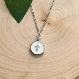 Silver cross necklace with white cross pendant, Christian jewelry for women, elegant and faith-inspired gift idea