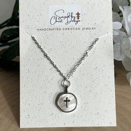 Silver Pearl Cross Necklace with anti-tarnish chain and pearl cross charm, hypoallergenic Christian jewelry for women, faith-inspired gift.