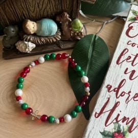 Christmas Cross Bracelet with festive design, faith-inspired holiday jewelry, perfect Christian gift for women during the Christmas season.