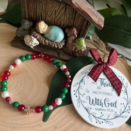 Christmas Cross Bracelet with festive design, faith-inspired holiday jewelry, perfect Christian gift for women during the Christmas season.