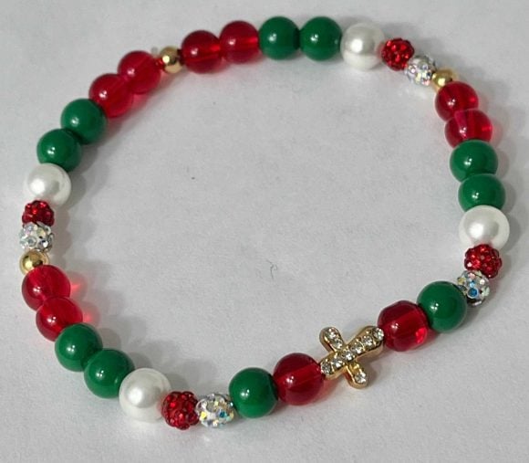 Christmas Cross Bracelet with festive design, faith-inspired holiday jewelry, perfect Christian gift for women during the Christmas season.