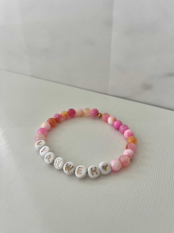 Yahweh pink handmade bead bracelet Christian jewelry for women, faith-inspired accessory with pink beads, perfect for gifts or daily wear