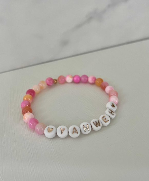 Yahweh pink handmade bead bracelet Christian jewelry for women, faith-inspired accessory with pink beads, perfect for gifts or daily wear