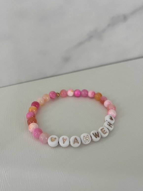 Yahweh pink handmade bead bracelet Christian jewelry for women, faith-inspired accessory with pink beads, perfect for gifts or daily wear