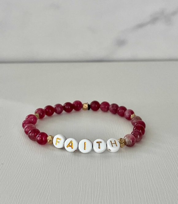 Red faith handmade bead bracelet, Christian jewelry for women, featuring red beads and faith charm, perfect for gifts or daily wear