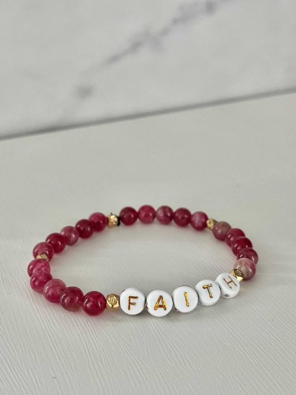 Red faith handmade bead bracelet, Christian jewelry for women, featuring red beads and faith charm, perfect for gifts or daily wear